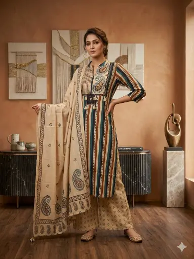 [2716] Royal Heritage Multicolour Cotton 3-piece Set