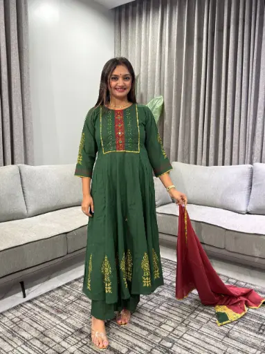 [2723] Emerald Heritage Handwork Pure Cotton 3-Piece Set
