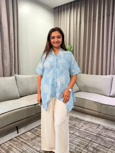 [2740] Sky Bloom Floral Pure Cotton Tunic