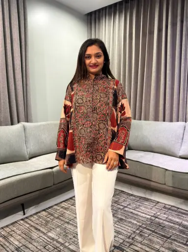 [2772] Rust & Beige Kalamkari Print Pure Cotton Shirt