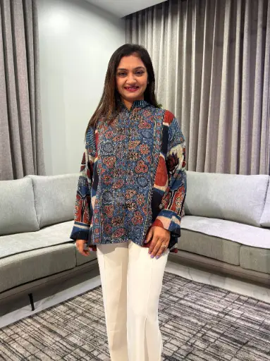 [2773] Indigo & Rust Kalamkari Print Pure Cotton Shirt