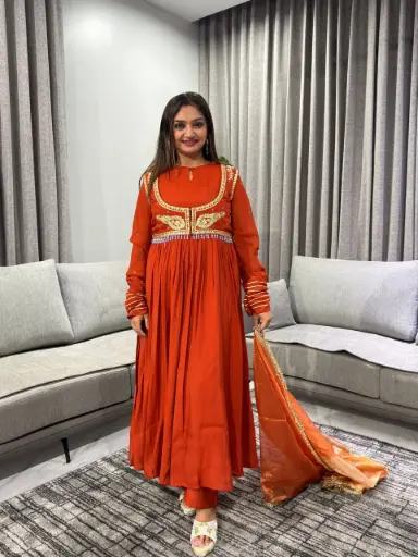 [2779] Rust Royale Chanderi Anarkali Set