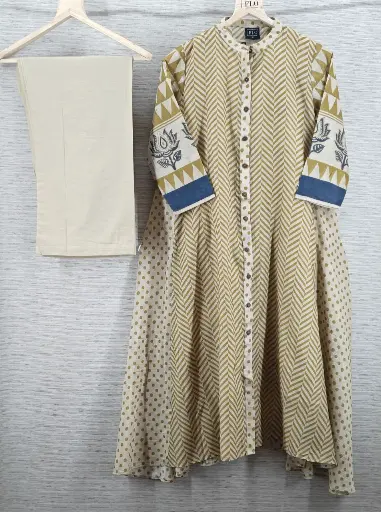 [2811] Mustard Chevron Viscous Muslin Kurta Set