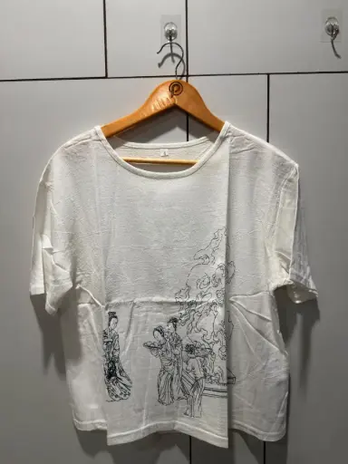 Off-White Oriental Sketch Printed Imported Linen Top