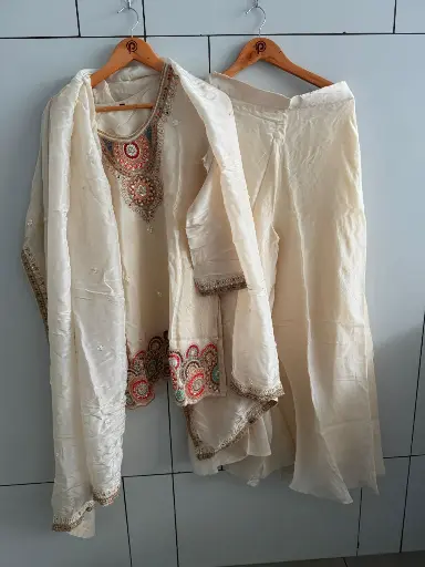 [2857] Ivory Heritage Pure Silk Indo-Western Set