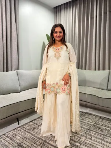 [2857] Ivory Heritage Pure Silk Indo-Western Set