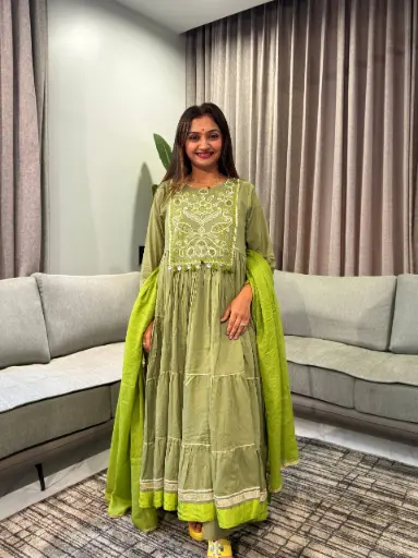 [2911] Olive Bloom Festive Anarkali Set