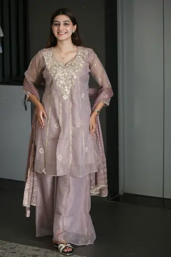 [2915] Mauve Pink Festive Shimmer Hand-Embroidered Sharara Set