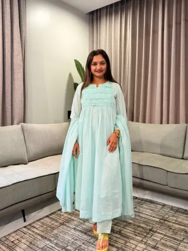 [2926] Mint Breeze Lace Embroidered Anarkali Set
