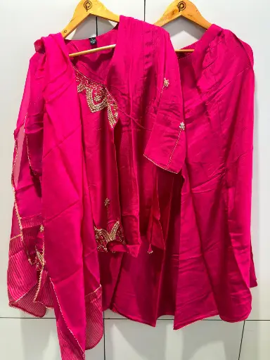 [2942] Rani Pink Dola Silk Angrakha Co-Ord Set