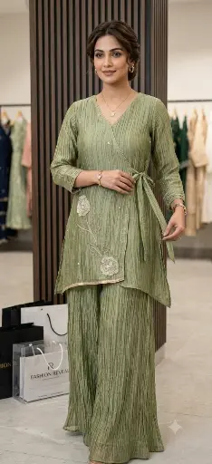 [2960] Sage Elegance Embroidered Co-Ord Set