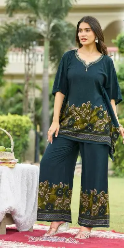 [2972] Midnight Floral Discharge Rayon Co-Ord Set