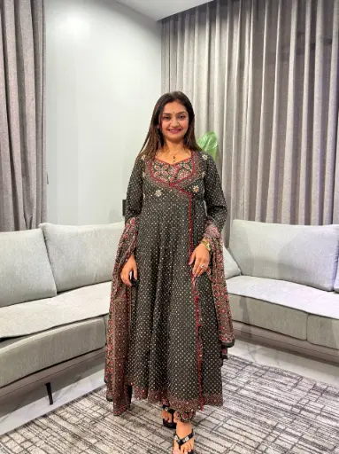 [3006] Black Ajrakh Printed Pure Mull Cotton Angrakha Kurta Set