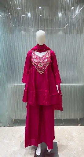 [3017] Magenta Pink Russian Silk Indo-Western 3-Piece Set