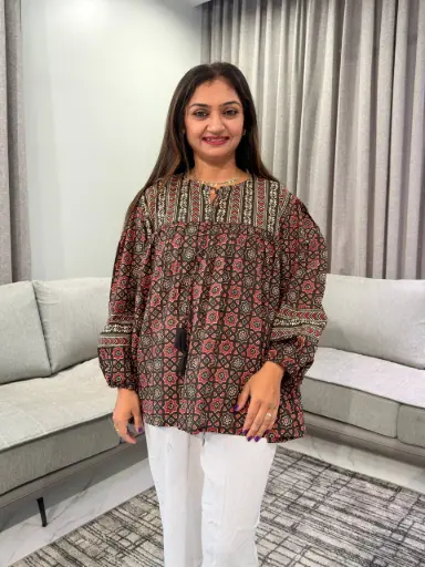 [3038] Maroon Ajrakh Printed Pure Cotton Tunic