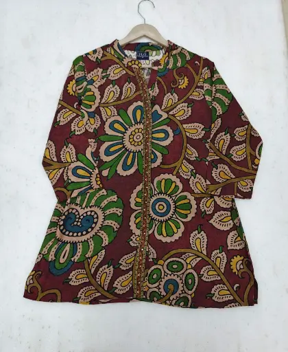 [3066] Maroon Kalamkari Floral Viscous Crepe Tunic