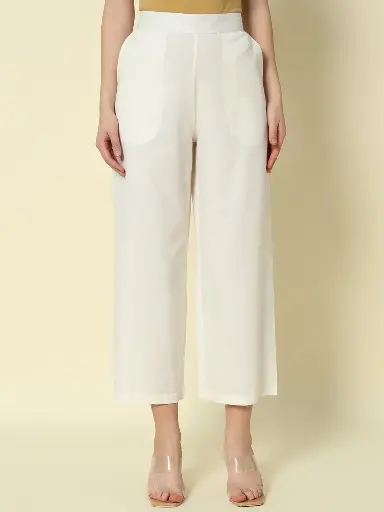 Off White Cotton khadi Flared Pants