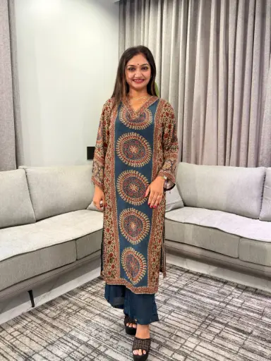 [3261] Midnight Charm Ajrakh Print Crepe Kurta Set