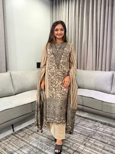 [3269] Grey & Black Muslin Crepe Printed 3-Piece Kurta Set