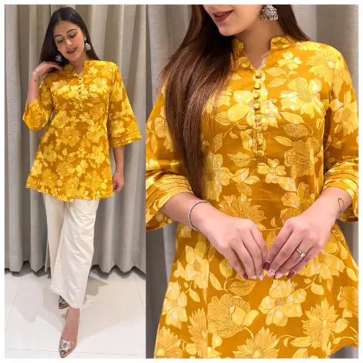 Mustard Floral Cotton Flex Printed Co-Ord Set