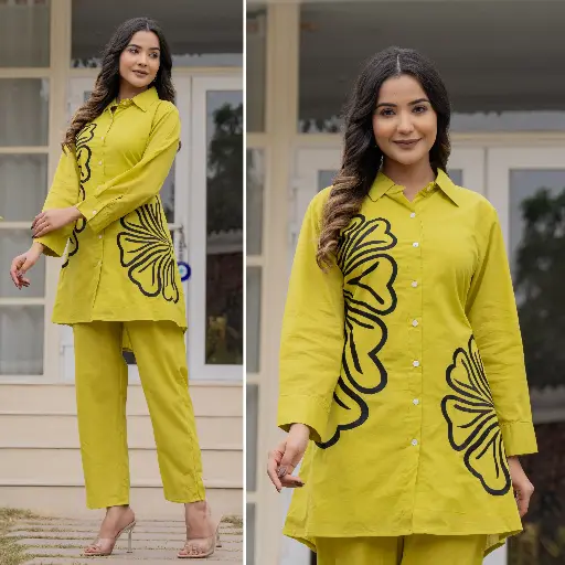 Mustrad Finch Cotton Embroidery Half Flower Co-Ord Set