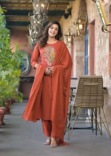 Orange Premium Mul Cotton A Line Kurti set