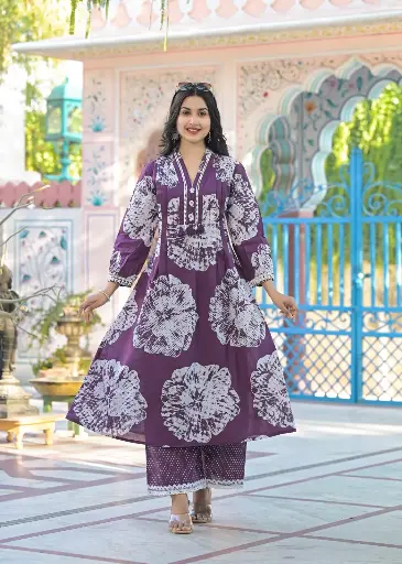 Beet Wine Cotton Two Piece Kurta Set