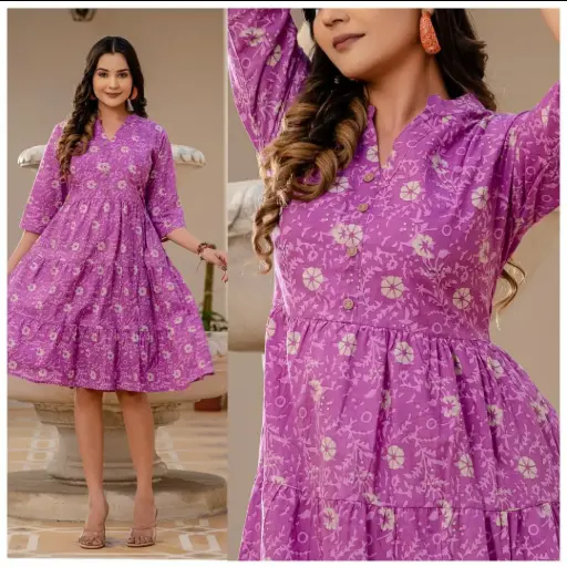 Lilac Flora Flared one piece dress