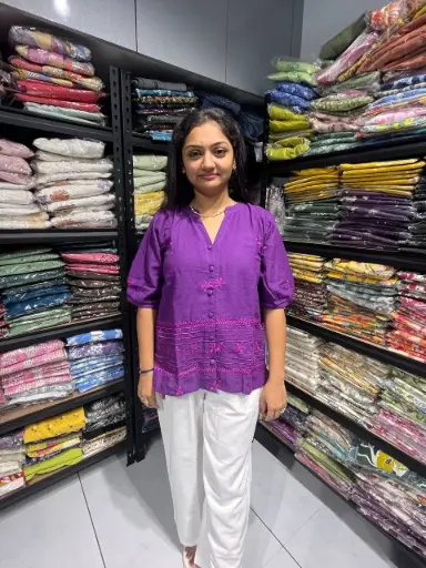 Purple Poise Embroidered Cotton Top